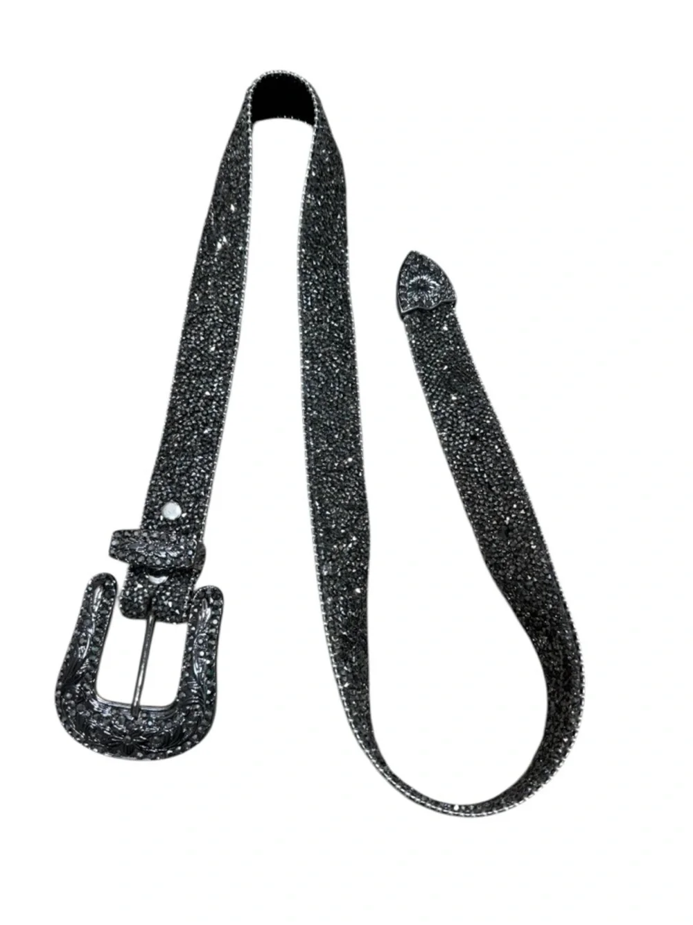 Studded Womens Genuine Leather Belt Women Small Rhinestone Silver Black Western